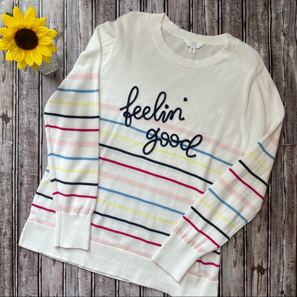 Time & Tru Feeling Good white stripe sweater size XXL